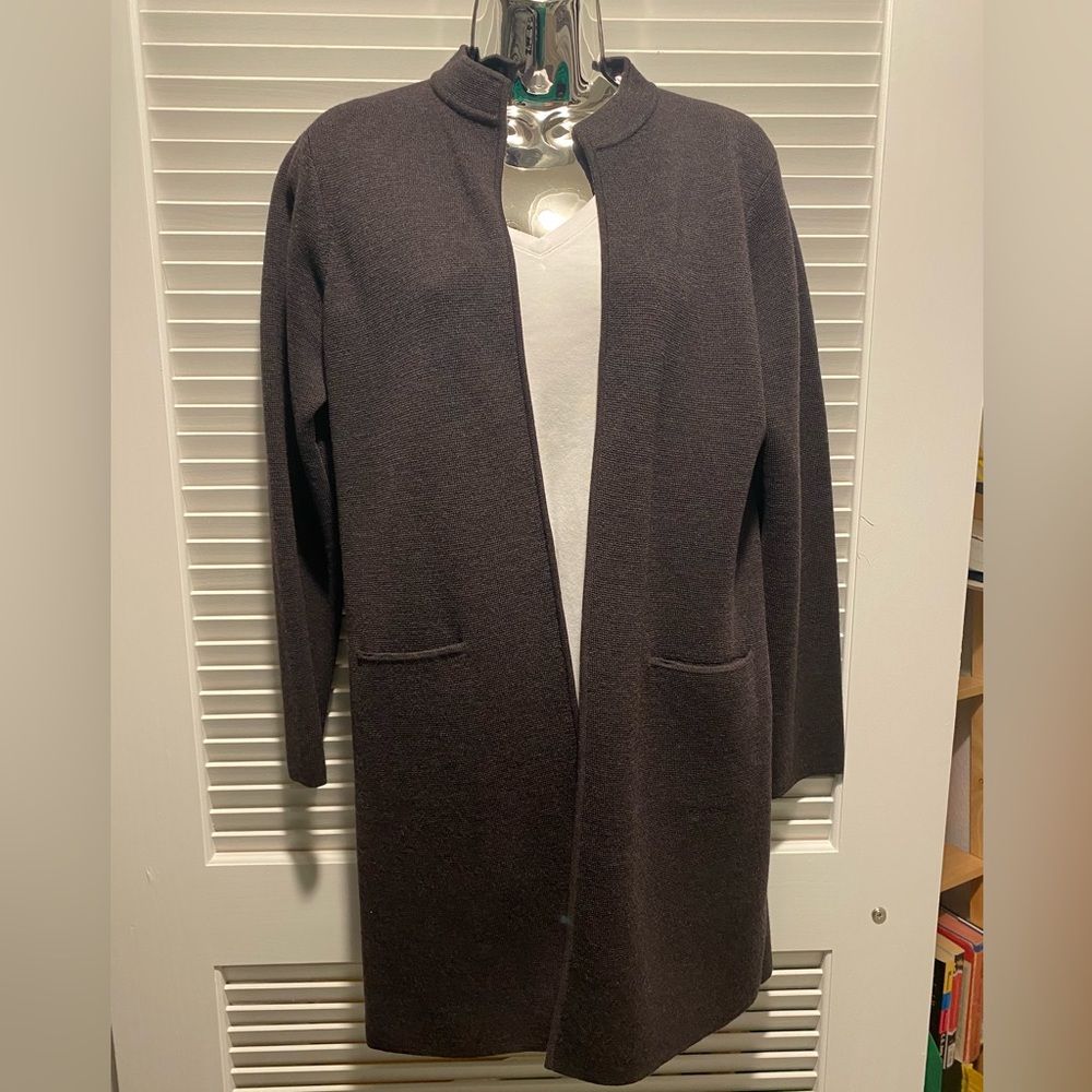 Eileen Fisher womens wool long cardigan sweater. Size PM